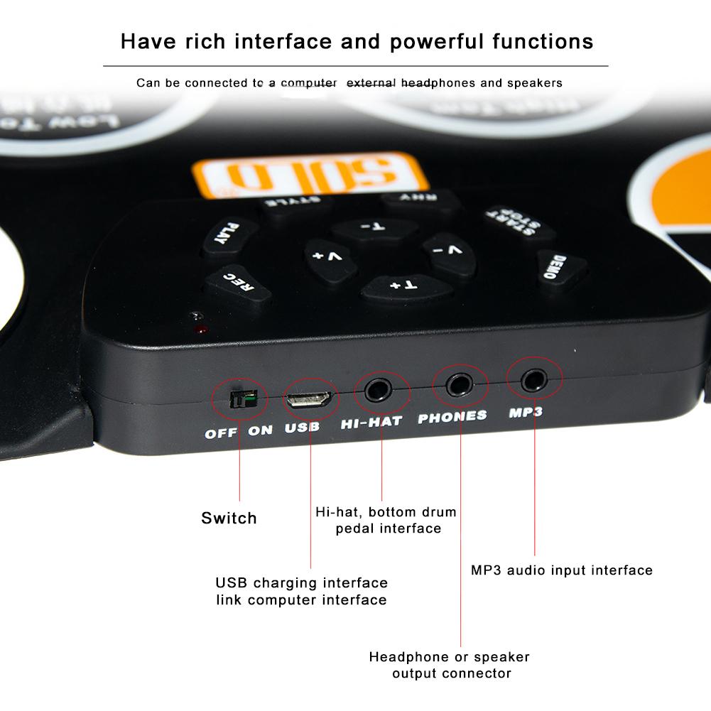 Ensemble de batterie électronique enrouler tambour pratique Pad Midi batterie Kit avec prise casque haut-parleur intégré tambour pédales enfants d'anniversaire