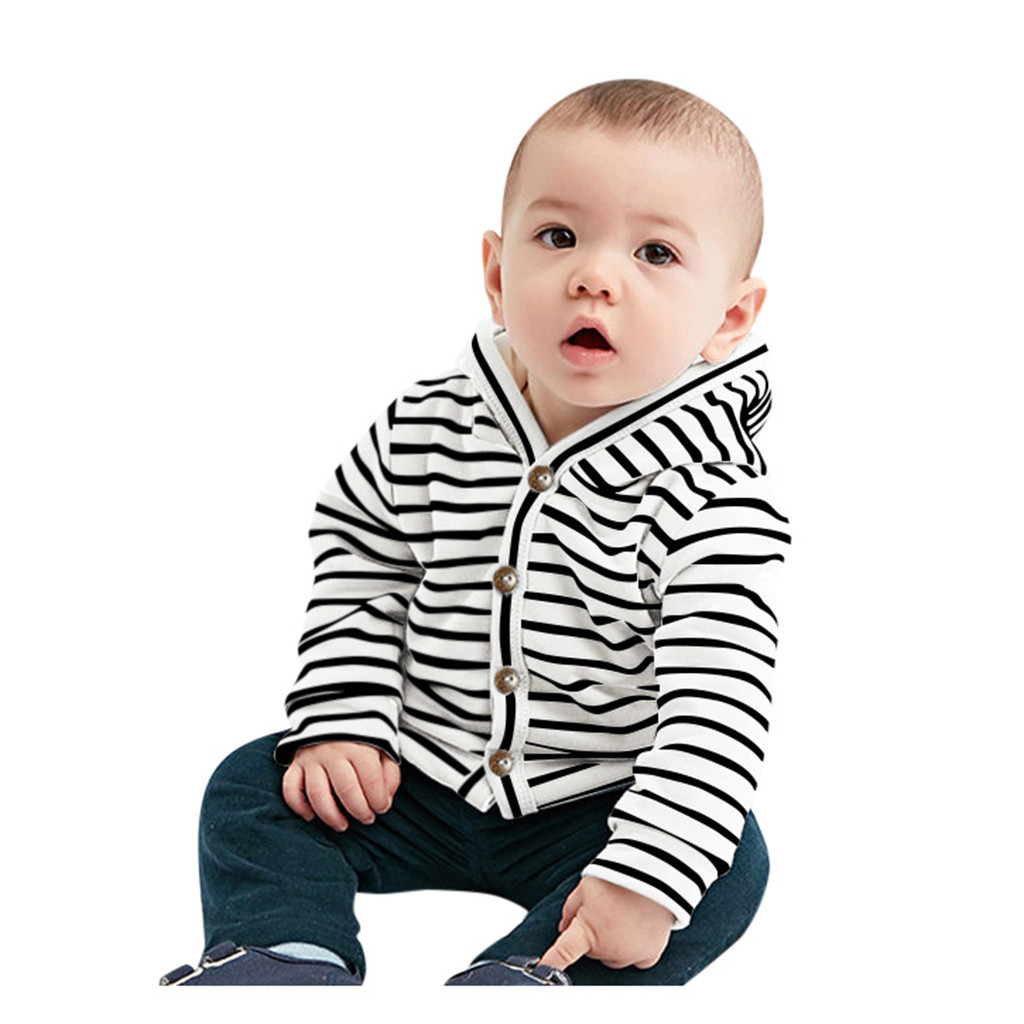 Peuter Kleding Vest Dikke Jas Baby Jongen Meisjes Lange Mouw Winter Gestreepte Winddicht Kapmantel Uitloper A1