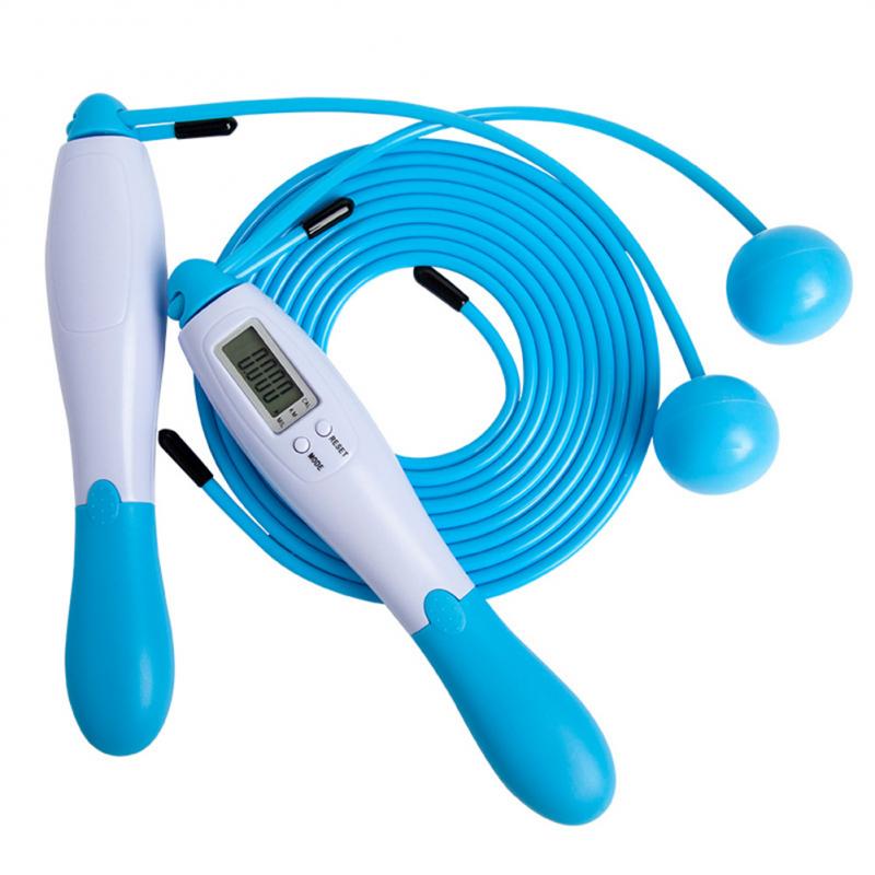 Dual-purpose Adjustable Jump Rope Intelligent Electronic Counting Rope Skipping Sports Fitness Cordless Steel Wire Skipping Rope: 10-Blue