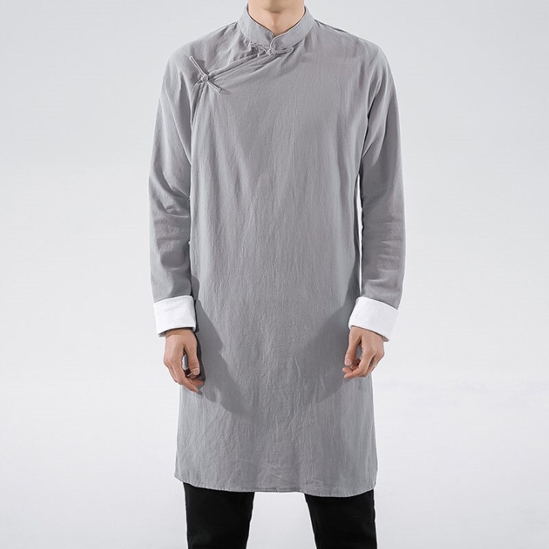Chinese Traditional Men Robe Kongfu Hanfu Solid Color Tang Suit Yong Chun Tai Chi Gown Cotton Linen Comic Manga Chef Clothes