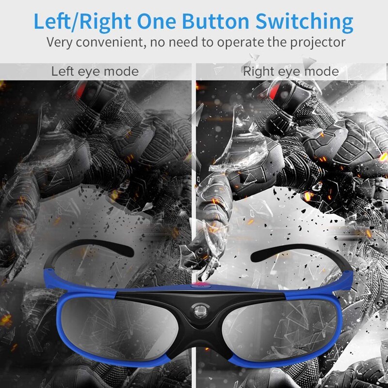 Lot de 2 lunettes à obturateur actif dlp-link 3d rechargeables par usb pour projecteurs dlp link compatibles avec le projet benq  w1070 w700