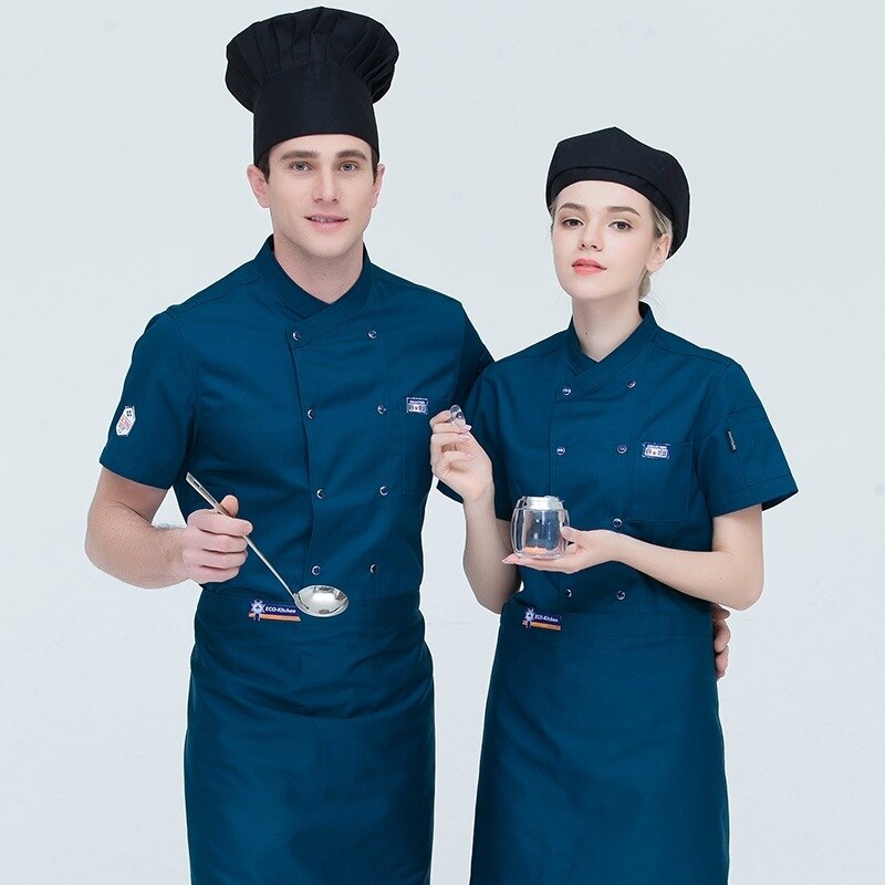 Kok køkken arbejdstøj top sommer kortærmet kok service restaurant hotel tjener overalls jakke arbejdstøj værktøj uniform
