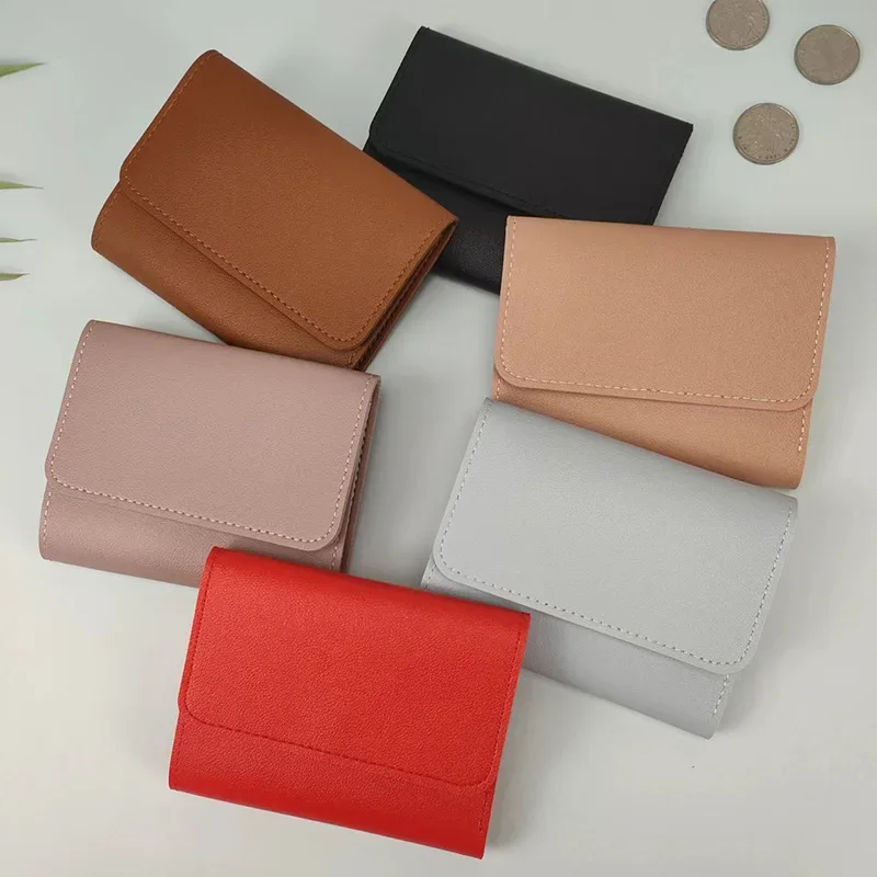 Carteras bonitas para mujer, pequeño bolso con cerrojo multitarjeta, Mini bolsa a la , Simple, tres pliegues, Clip corto, cartera portátil para mujer, monederos