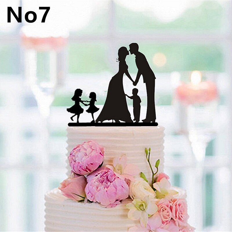 Familie stil kage topper familie silhuet bryllup kage topper brud og brudgom par topper bryllup, jubilæum indretning