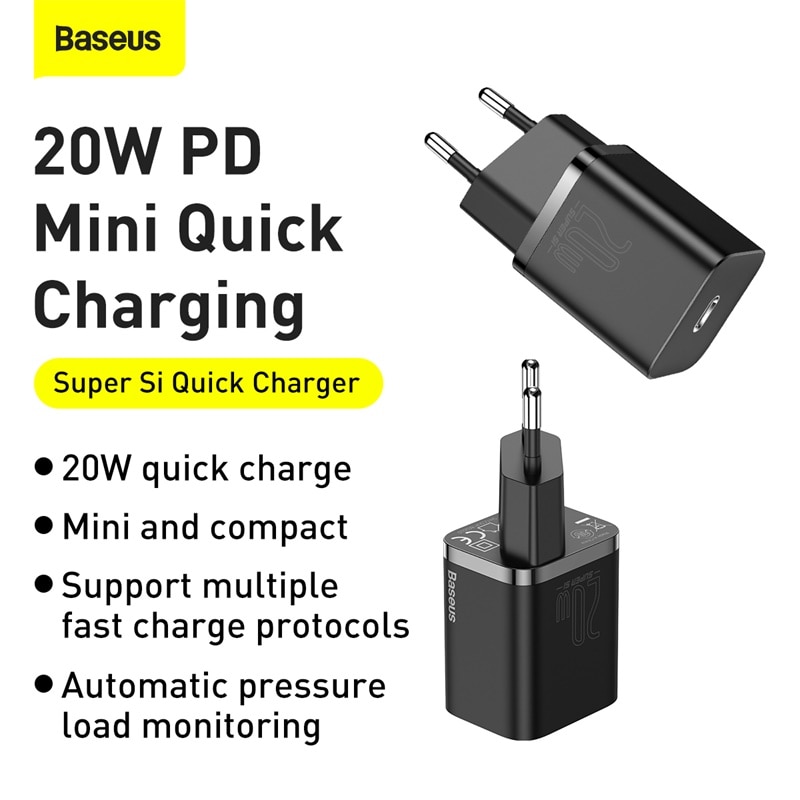 Baseus 20W Pd Super Si Usb C Lader Voor Iphone 12 Pro Max Ondersteuning QC3.0 Snel Opladen Draagbare Telefoon oplader Voor Ip 11 Pro Max