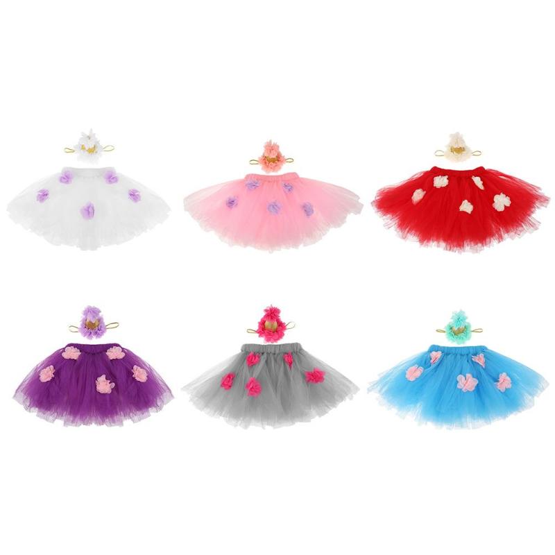 Jupe Tutu de danse florale pour filles | 2 pièces, accessoires de photographie, bandeau, pour bébés filles