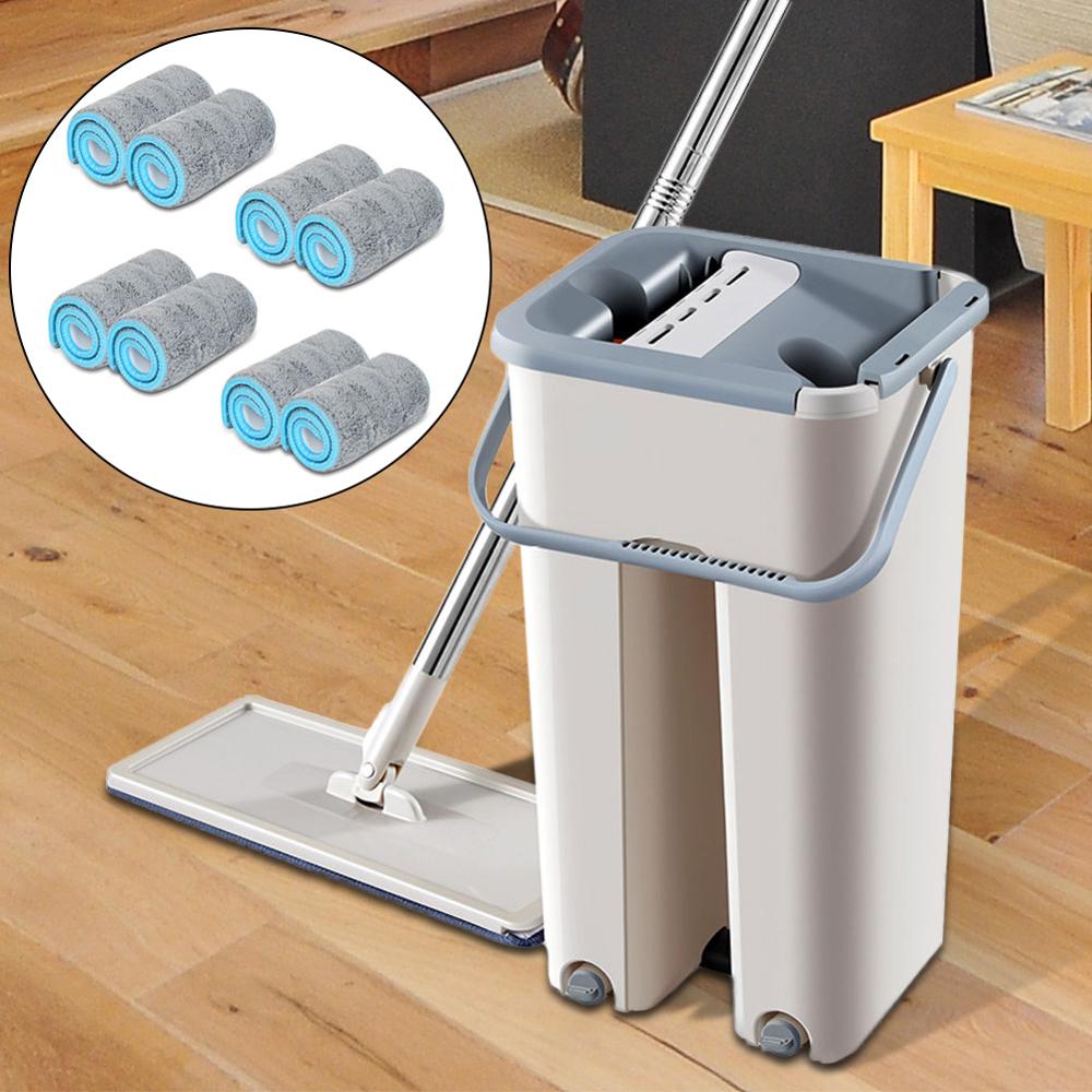 Magic Cleaning Mops,Flat Squeeze Mop Free Hand Spin Cleaning Microfiber cloth With Bucket,Home Kitchen Floor Clean Tool