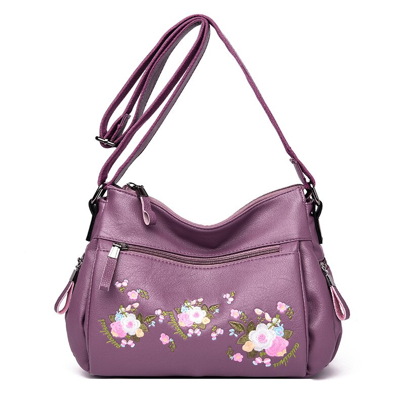 Bolso de hombro para mujer, bolso de hombro para mamá, bordado informal, versátil, para mujer: Púrpura