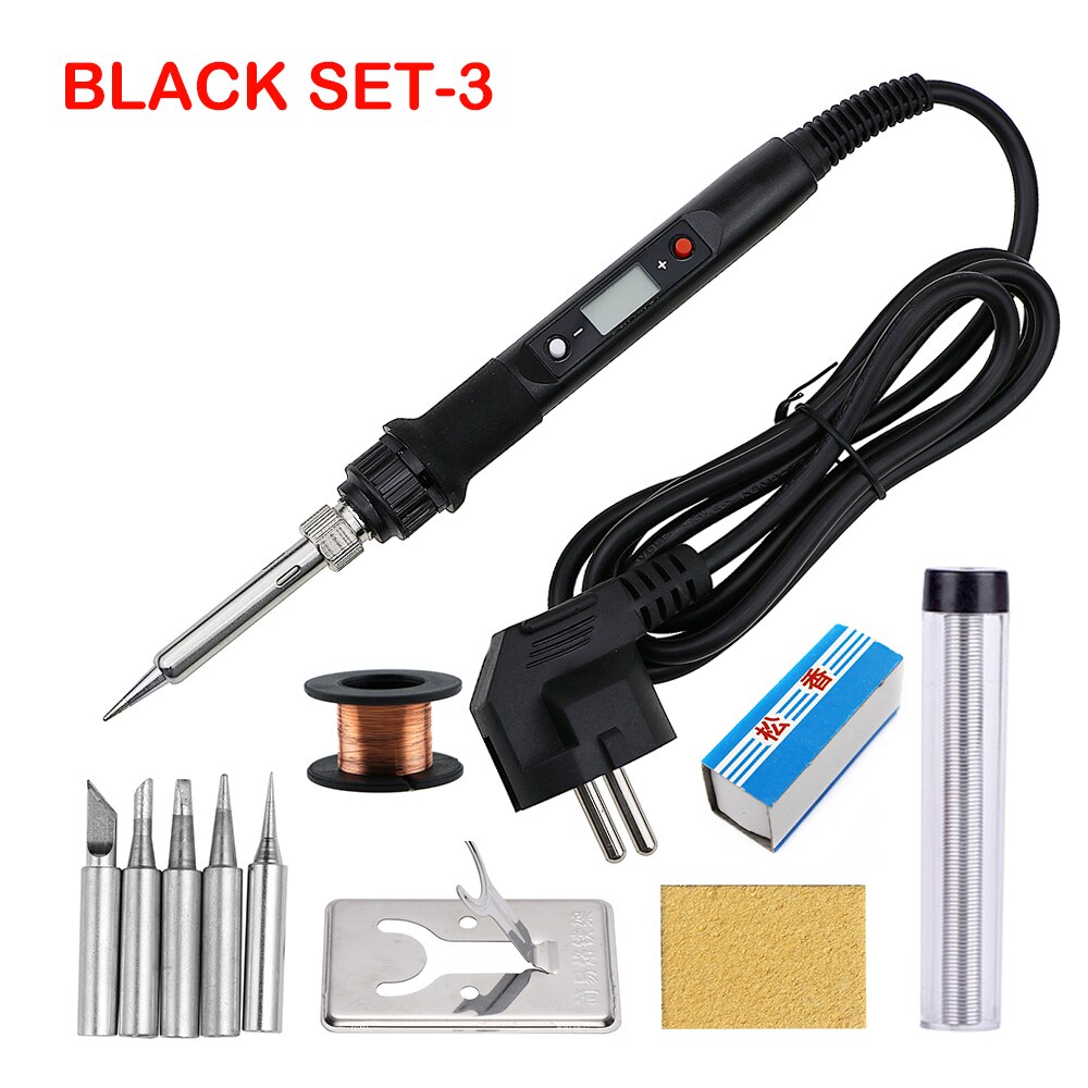 80W Lötkolben Digitale Einstellbare Temperatur Elektrische Solder Station Schweißen Werkzeuge Kit 220V 110V Rework Entlöten Reparatur: 220V EU Plug / Black SET-3