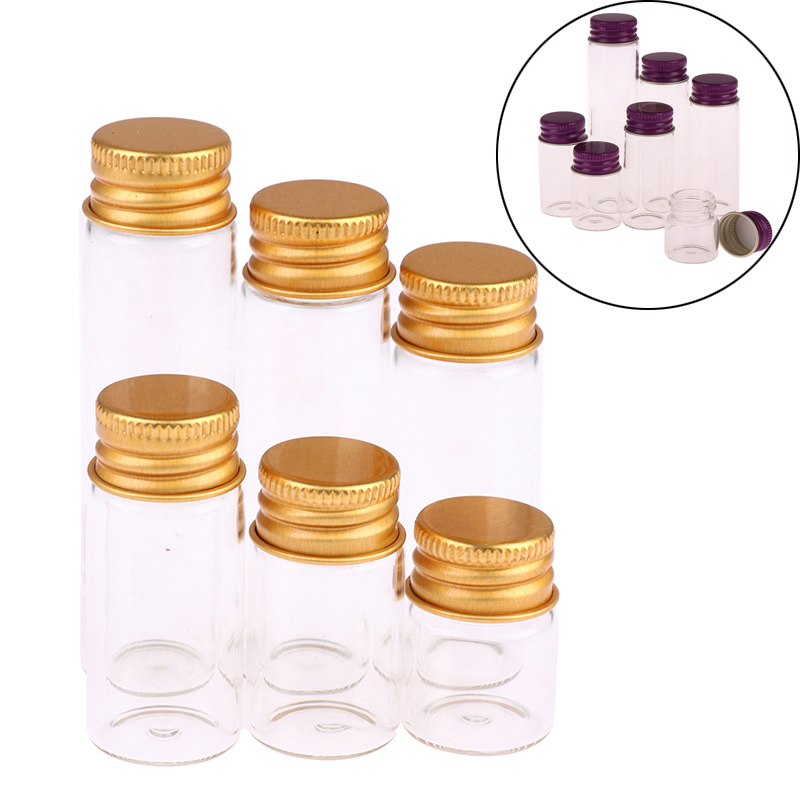 10 stuks/lot 5/7/10/14ml kleine glazen potjes/flesjes met schroefdop, opbergpotjes, mini-containers, transparante glazen flesjes