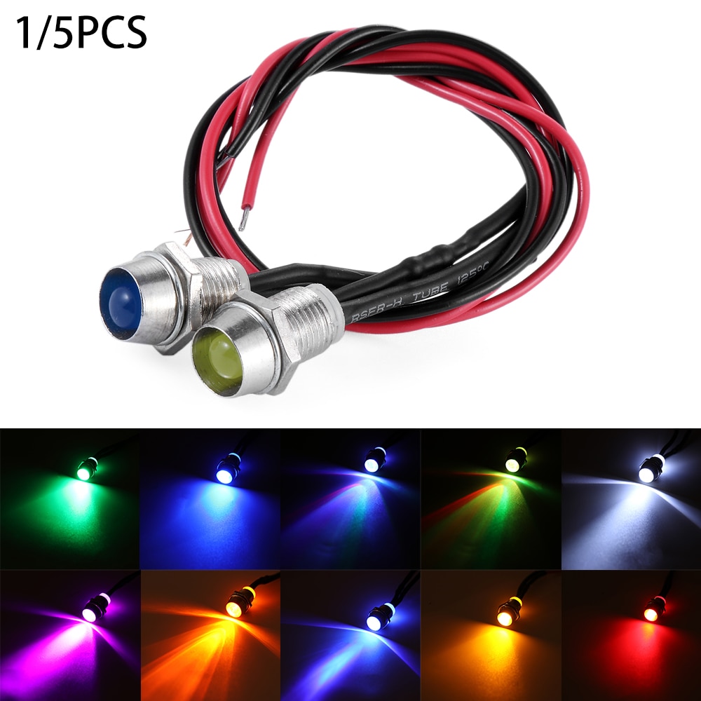 1PC 12V 8mm Multi-color Metal Shell LED Indicator Light Pilot Dash Dashboard Panel Car Van Boat Warning Lamp Bulb With Holder