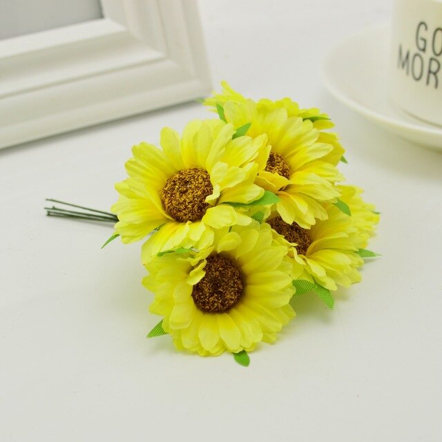 6 sztuk 5 cm sztuczny jedwab tkaniny afryki chryzantema małe stroik kwiatowy akcesoria floret ręcznie robione pudełko upominkowe dekoracje @ 4: D 6szt