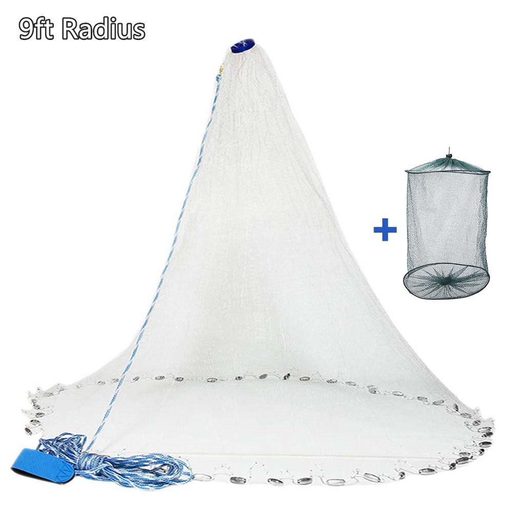 Amerikanisches Salzwasser-Angelnetz für Köderfalle, Fische, 3/4/5/6/7/8/9/10 Fuß Radius-Wurfnetze mit robustem Zink-Sinker-Gewicht