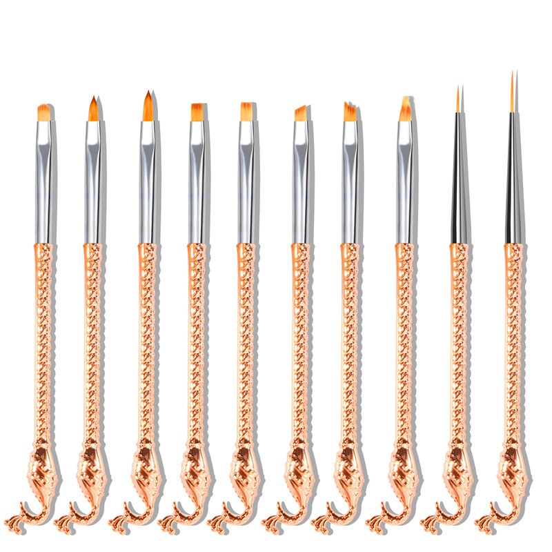 10Pcs Pauw Staaf Nail Art Pen Lichttherapie Pen Kristal Pen Drawing Pen Nail Brush Set Draagbare Nail Art borstel Set: Default Title