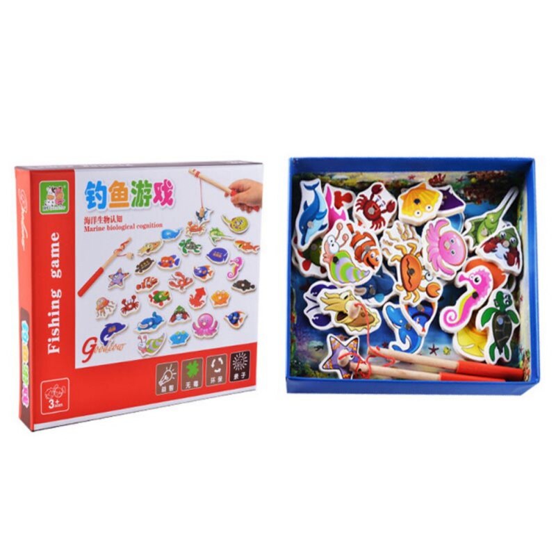 Baby Wooden Toys Fish Game Magnetic Fishing Toy Set Table Game Educational Toys Child Birthday Christmas 32pcs