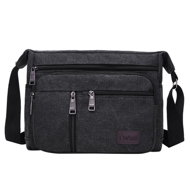 Heren canvas schoudertas grote capaciteit wasbare messenger bag outdoor vrijetijdsreizen crossbody tassen: Zwart
