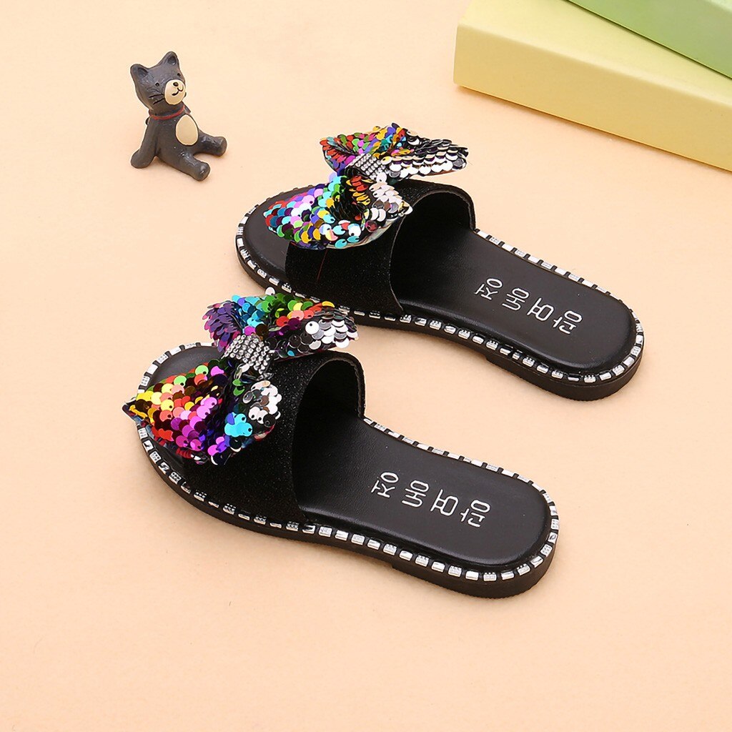 Girls Rhinestone Bow-knot Summer Slipper Children Kids Baby Girls Bling Sequins Crystal Princess Slipper Shoes pantuflas
