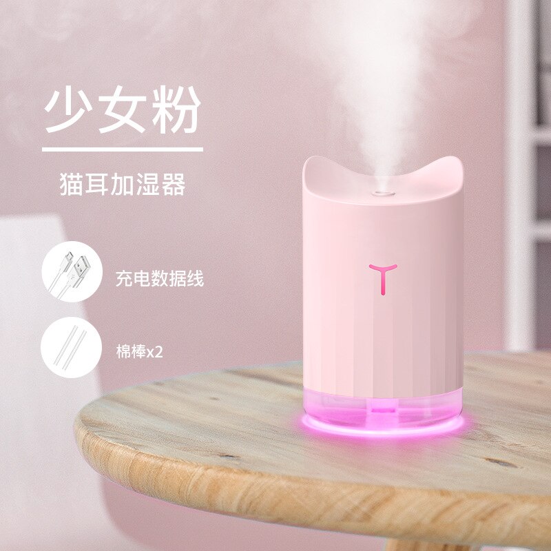 Luchtbevochtiger Usb Huishouden Lucht Verstuiver Kleine Nacht Lamp Bureau Oppervlak Panel Auto Gemonteerd Creatieve Retro: R6 Cat Ears Pink