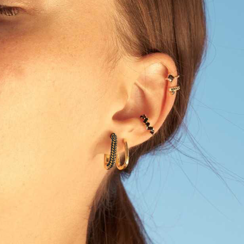 Aide Goud Kleur Zilver Kleur Diamant Goud Hoepel Oorbellen Voor Vrouwen Zirconia Jeweled Geometrische Rechthoek Earring 1 Stuk