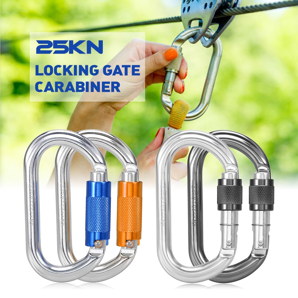 25KN Auto Locking Gate Carabiner Heavy Duty D Shape Buckle Pack Twist Locking Gate Carabiner Climbing Rappelling Canyoning