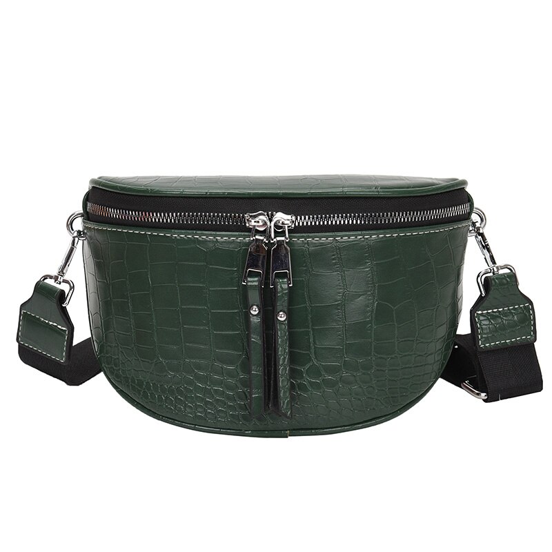 casuale Della Vita per Le Donne in Pelle di Alligatore Sacchetto Del Telefono Confezioni Petto Delle Signore Sacchetto Della Cinghia Della Cinghia Larga Femminile ottavino Crossbody lembo: verde