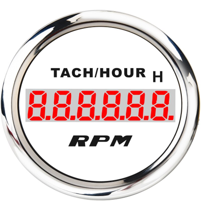 Tacômetro digital à prova d&#39;água, medidor de 0 a 9999 rpm com ampulheta de 0 a 99999.9 rpm para carro e barco: White Silver