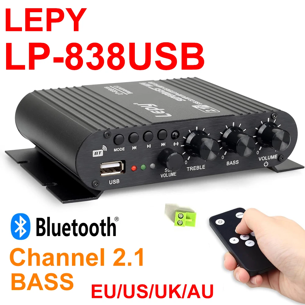 Wzmacniacz audio LEPY 838USB Bluetooth 5.0 Cyfrowy wzmacniacz basowy s HIFI Kanał 2.1 Samochodowy wzmacniacz domowy Sterownik USB Bezstratna muzyka DC12V