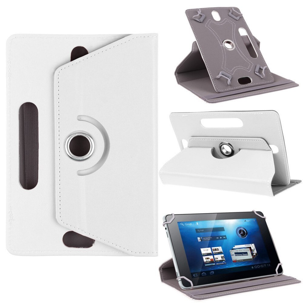 360 Rotating Cover for BQ Aquaris M10 Ubuntu Edition/Tesla 2 W10/E10 10.1 Inch Tablet UNIVERSAL PU Leather Case +pen: white