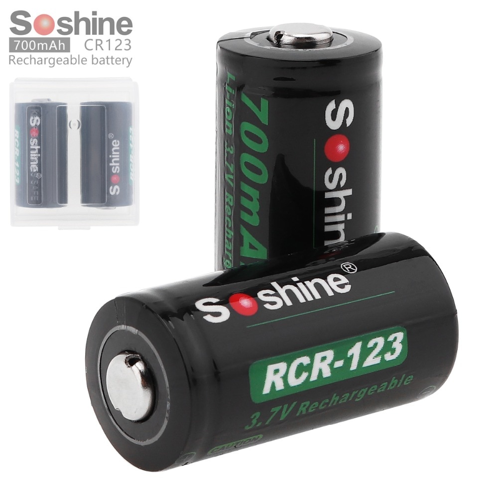 2 Stk/set Soshine 3.7V 16340 700 Mah Lithium Oplaadbare Batterij RCR123 Li-Ion Batterij + Batterij Case Opbergdoos