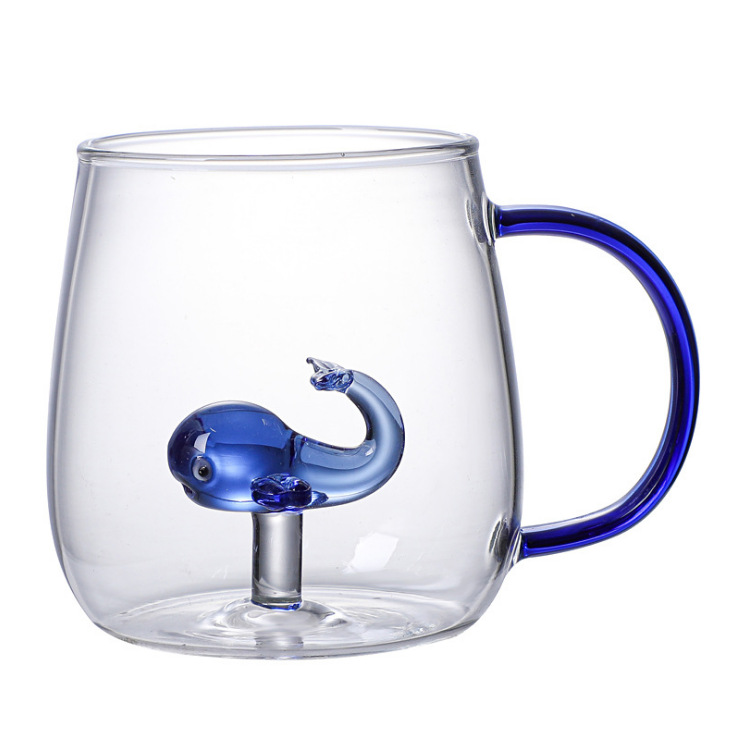 380ML Cartoon Animal Shape Glass Home Cute High Borosilicate Glass Single Layer Cup Living Room with Guests Juice Cold Drink Cup: whale