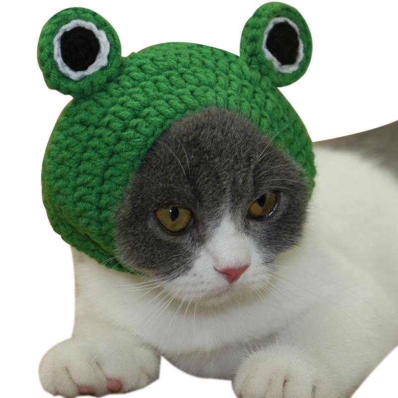 Tejido de punto lindo gato sombreros Rana cachorro gatito sombrero para invierno y otoño de algodón hecho a mano mascota de perro accesorios para perrito: M