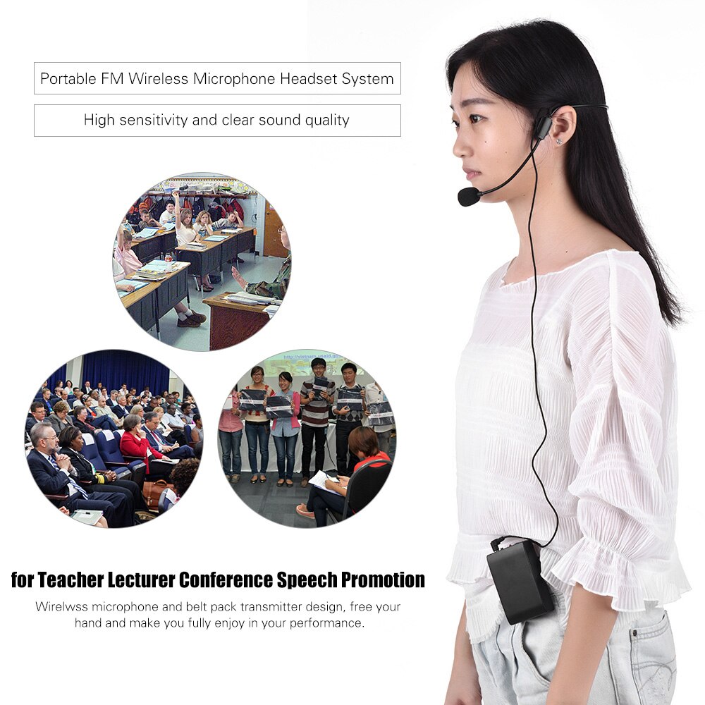 Draagbare fm draadloze microfoon headset systeem stemversterker 1/4in uitgangsplug met bodypack zender ontvanger