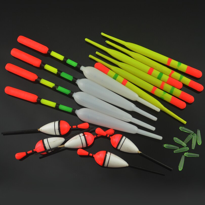 15 st 3 storlek vertikala fiske flytbojar bobber fiskeredskap boj med gratis redskap låda  + 30 st krokar combo
