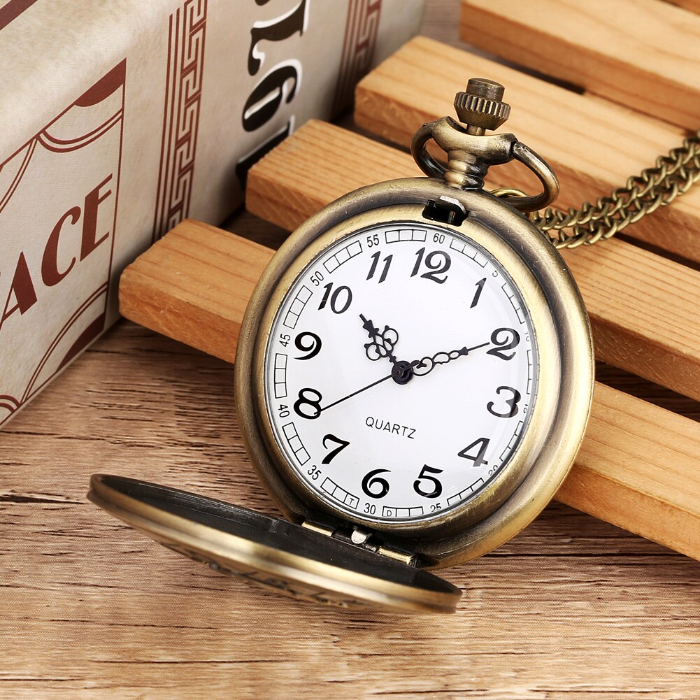 Lange Ketting Zakhorloge Mannen En Vrouwen Quartz Zakhorloge Vintage Bronze Dial Uitgeholde Cover Arabisch cijfers