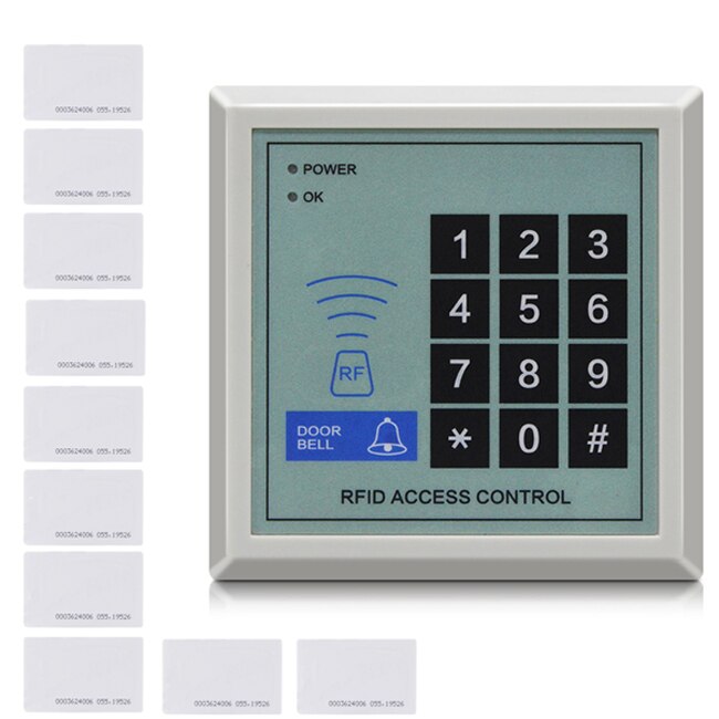 Dispositivo de teclado de Control de acceso RFID 125Khz, sistema de Control de acceso de cerradura de puerta de entrada de proximidad RFID, seguridad, 1000 usuarios: AC and 10 pcs card