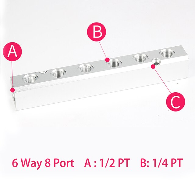 Aluminium Splitter 1/2 &quot;pt Gewinde Hafen 2 3 4 5 6 7 8 9 10 weg 1/4 Pneumatische Luft verteiler Verteiler Stecker: 6 Weg 8 Hafen