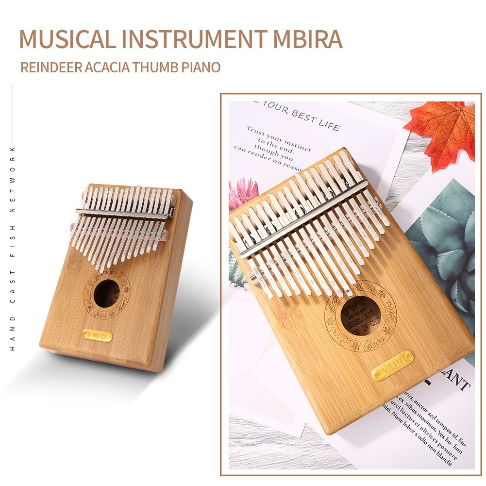 Bamboo Thumb Piano African Sanza Mbira 17 Keys Kalimba w/ Tuning Hammer Stickers for Beginner Music Learning Supplies