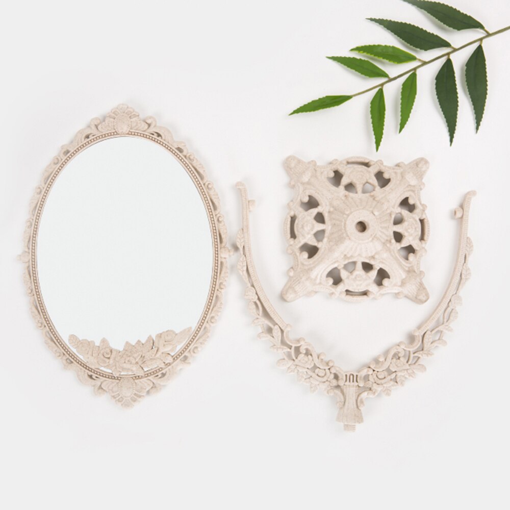 Europæisk retro makeup spejl blomstret oval rundt håndholdt spejl prinsesse makeup skønhedsværktøj til piger kvinder