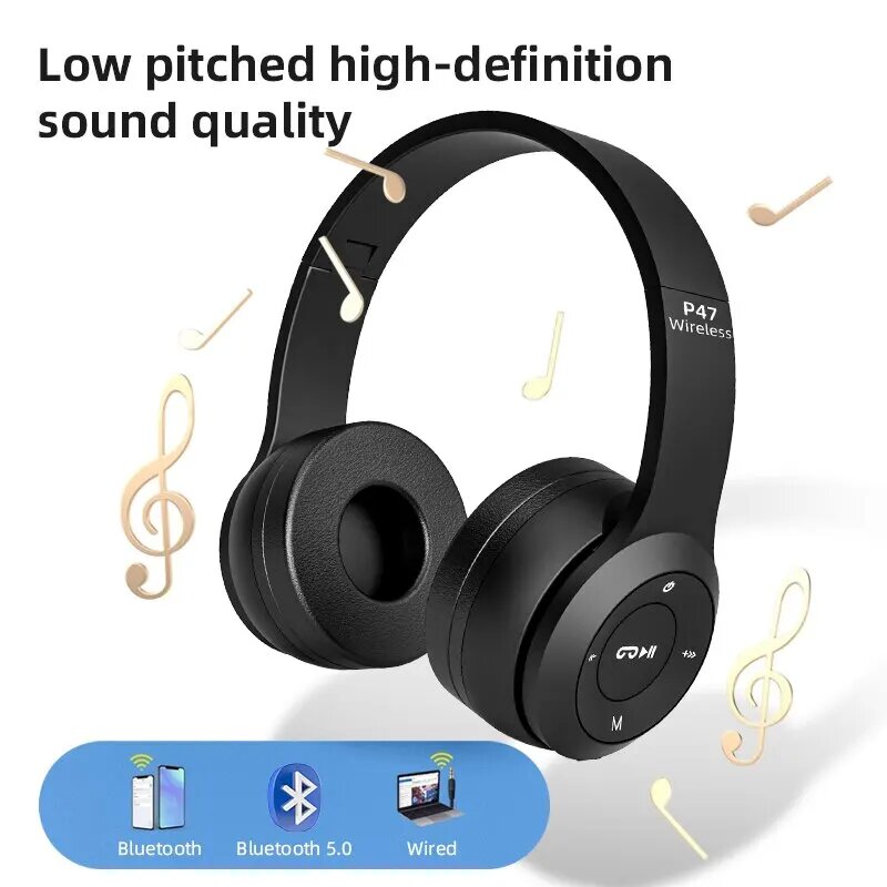 Auricolare stereo P47 Auricolare Bluetooth 5.0 Serie pieghevole Auricolare da gioco sportivo wireless