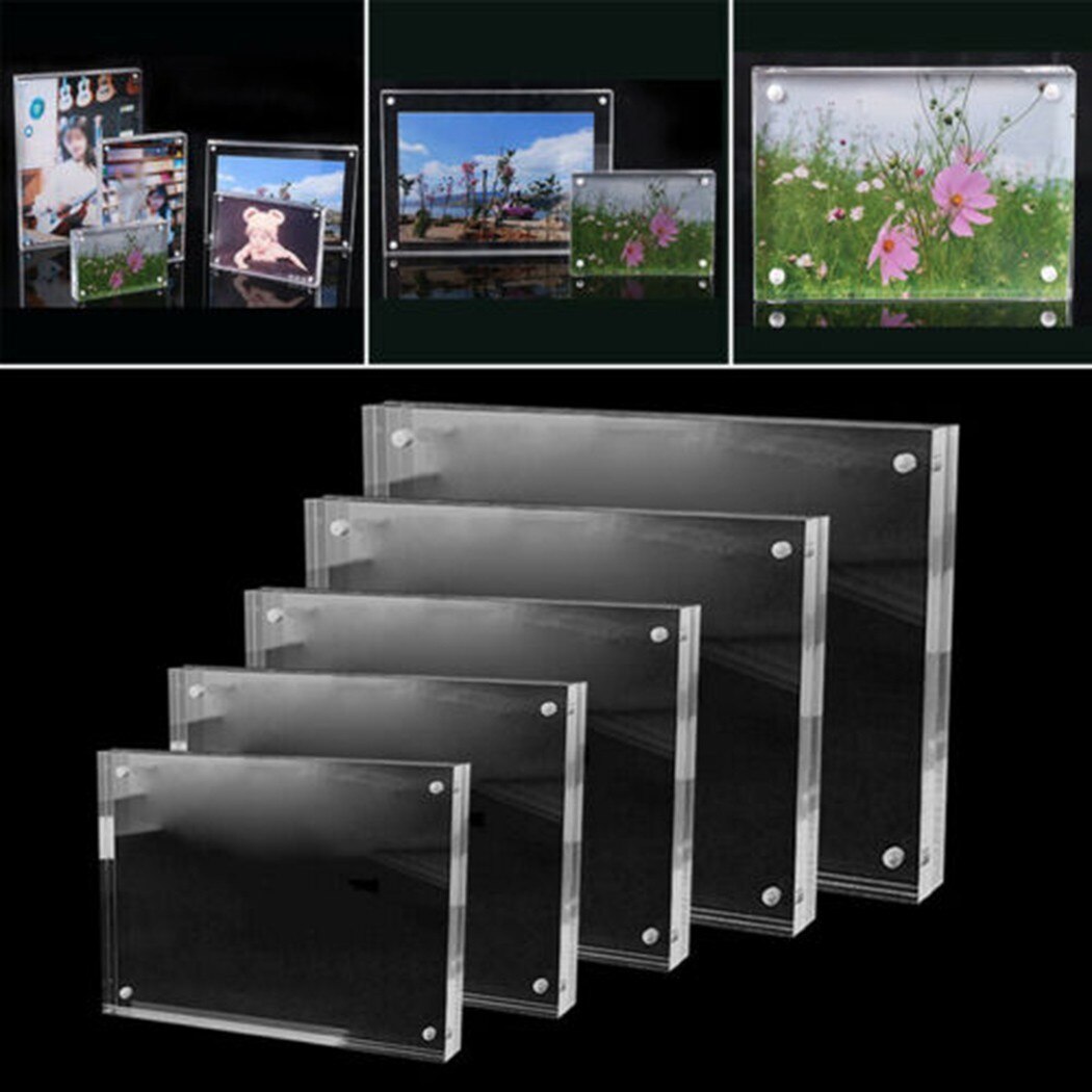 1*Photo Frame Transparent Photo Frame Clear View Both Sided Magnetic Acrylic Block Picture 100% Brand And
