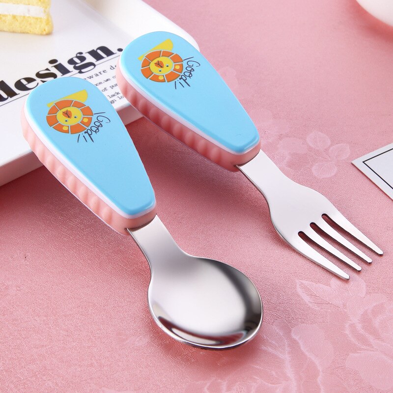 2Pcs/Set Stainless Steel Kids Fork Tableware Cartoon Cutlery Set Children Portable Camping Travel Dinnerware Kitchen Accessories
