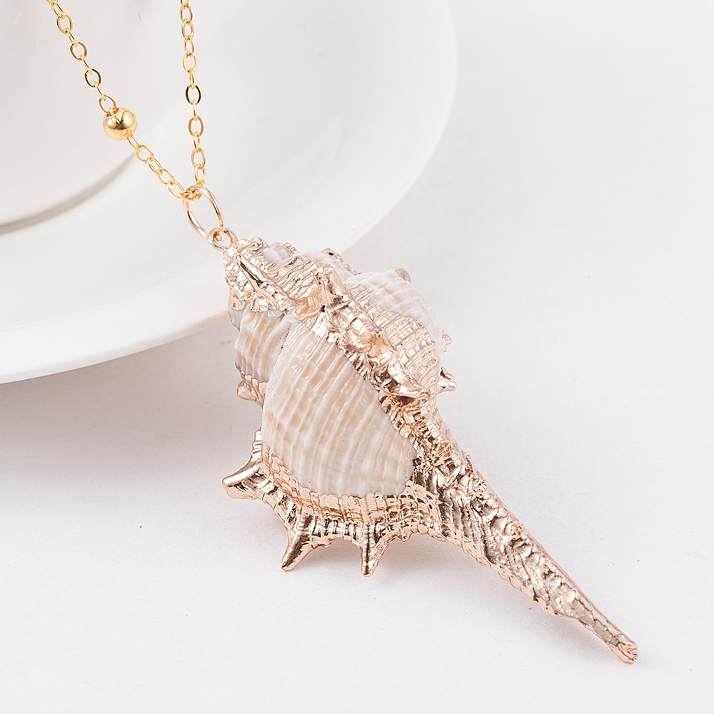 Mode Vrouwen Shell Strand Zee Hanger Choker Gouden Ketting Lange Ketting Sieraden Kerstcadeau Gouden Ketting