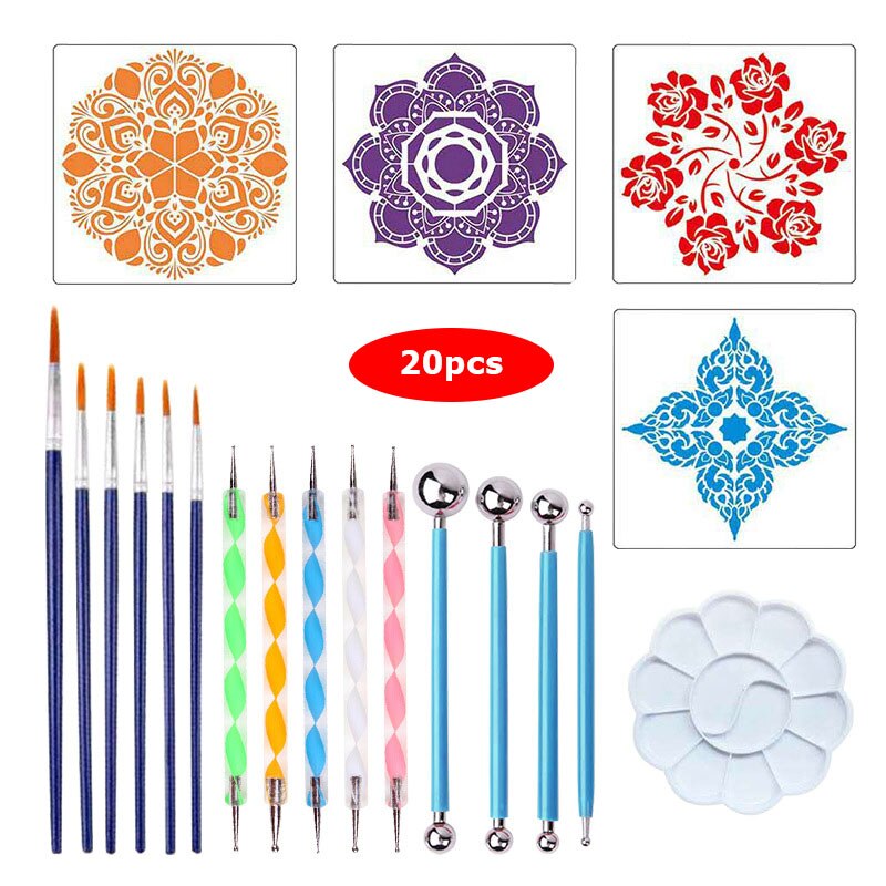 Diy Steen Mandala Puntjes Gereedschap Voor Schilderen Rock Steen Pen Embossing Starter Tekening Stencil Template Borstel Lade Kit