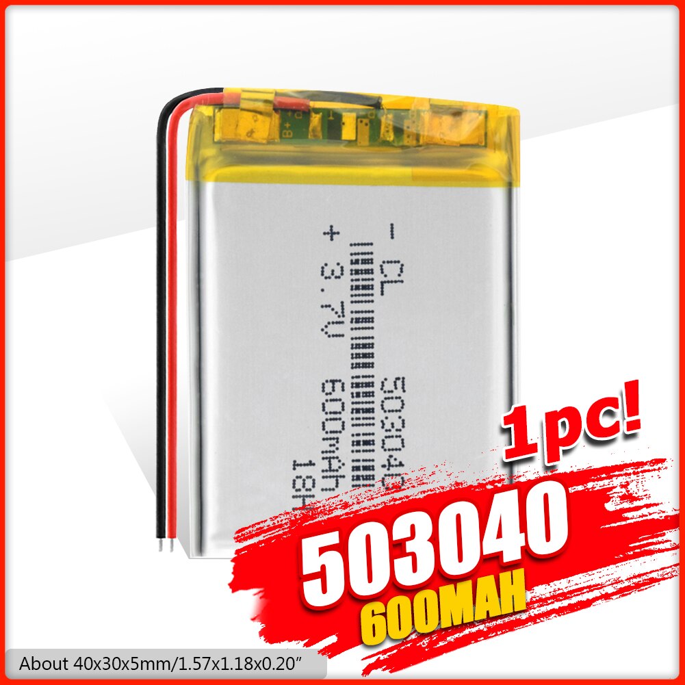 503040 3.7V 600mAh 053040 Lithium Polymer Li-Po li ion Rechargeable Battery For Mp3 MP4 MP5 GPS DVD Toy LED Light Headphone