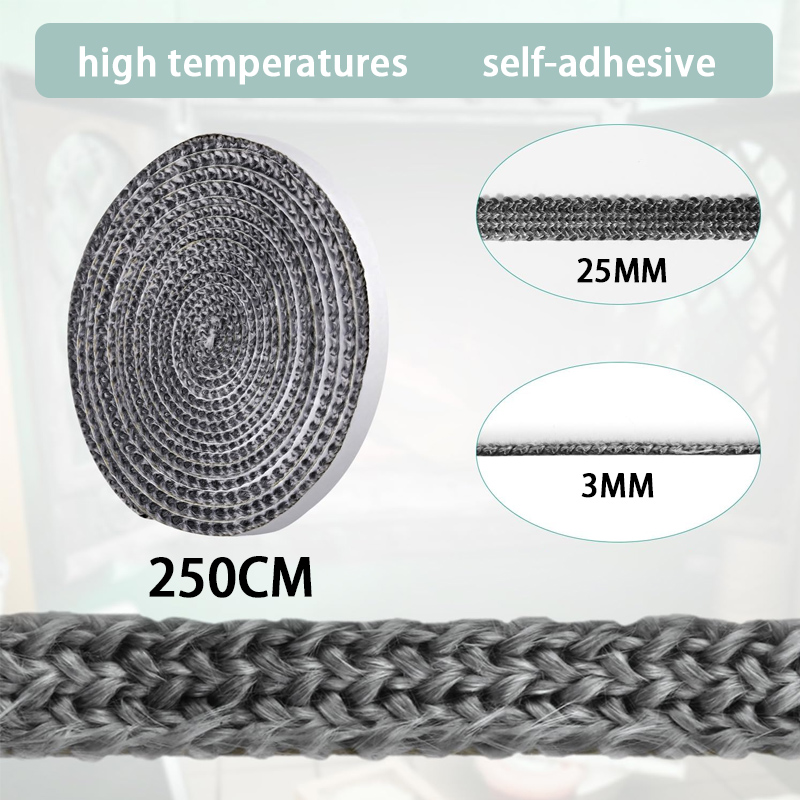 20/25mm flad reb pakning brændeovn udskiftningspakning selvklæbende glasfiber pejs pakning til brændeovn kulovn: Guld