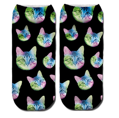 Calcetines con estampado 3D de para Mujer, calcetín tobillero de corte bajo, medias informales con estampado 3D de gato, zapatos de lona,