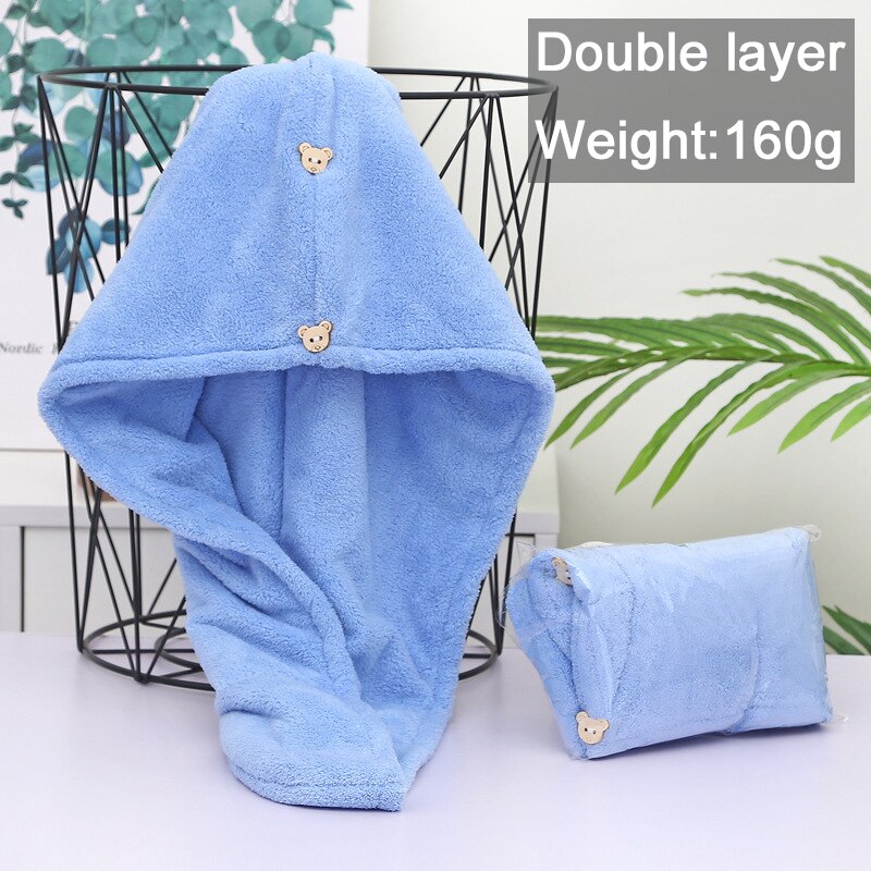 Women Towels Bathroom Microfiber Towel Rapid drying Hair Towel Bath Towels For Adults toallas microfibra toalha de banho: Blue-Double layer