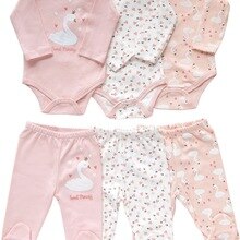 6 uds. De ropa Unisex para niños y niñas recién nacidos, patrón de 6 piezas, traje de 3 piezas, Snaps algodón, 0 a 9 meses, 100