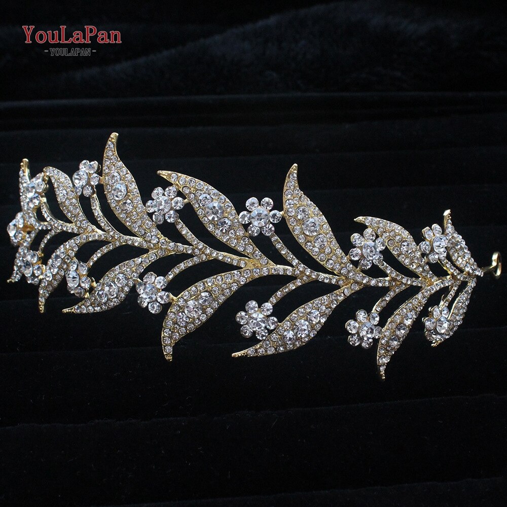 Topqueen-acessórios de cabelo hp301, estilo indiano, para noivado, fabricado em liga de flores, coroa e tiaras, prata, para casamento: HP326-Gold