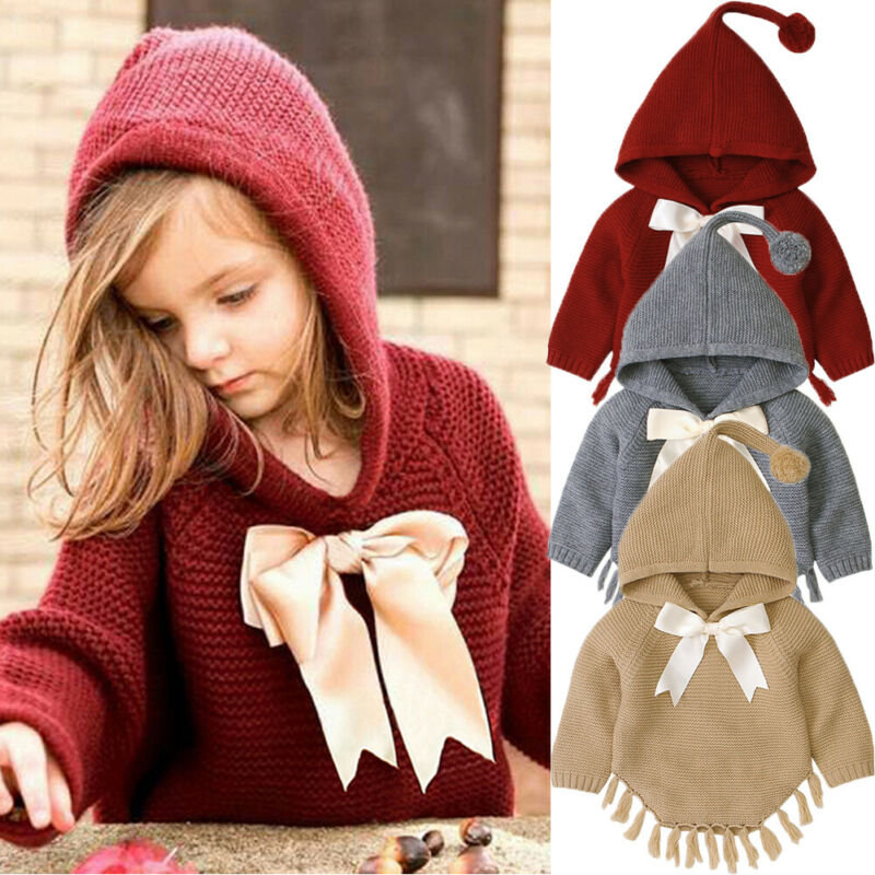 Herbst Herbst Kleinkind Baby Mädchen Stricken Quaste Mantel Jacke Outwear Mit Kapuze Herbst Winter Kleidung